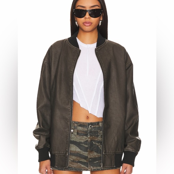 superdown Jackets & Blazers - Superdown Revolve Ariel Black Faux Leather Zip Up Grunge Bomber Jacket Small NWT